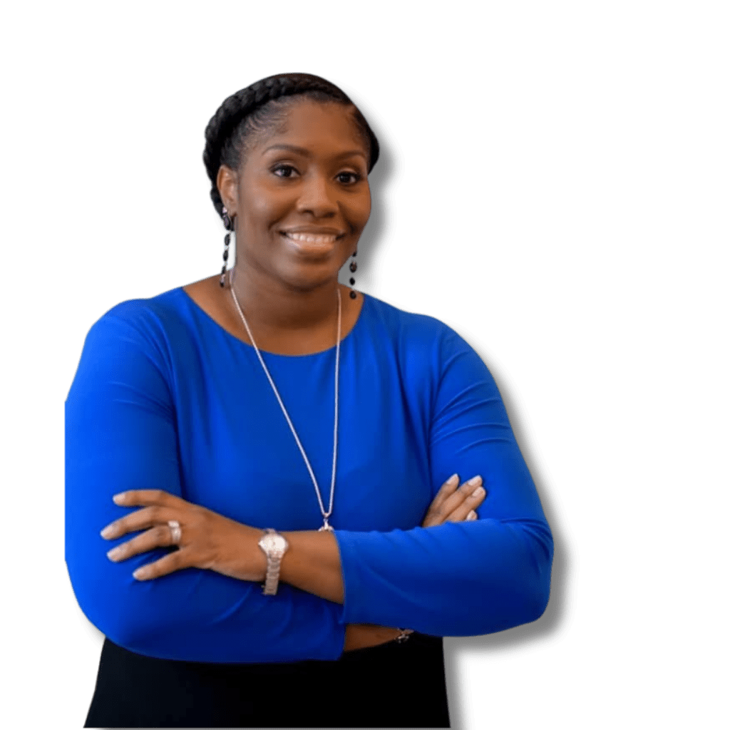 Stacy standing with her arms crossed